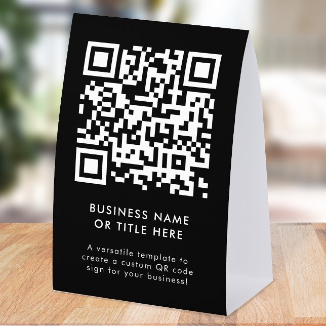 Plaque De Table Porte-nom de table avec QR Code | Panneau de table (Professional editable sign template with interactive QR code for events & small business promotion.)