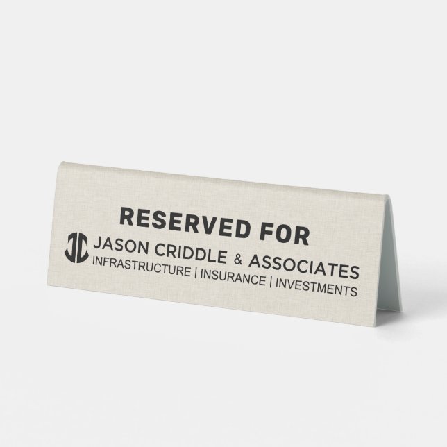 Plaque De Table Porte-nom de table en lin beige avec logo personna (Verso)