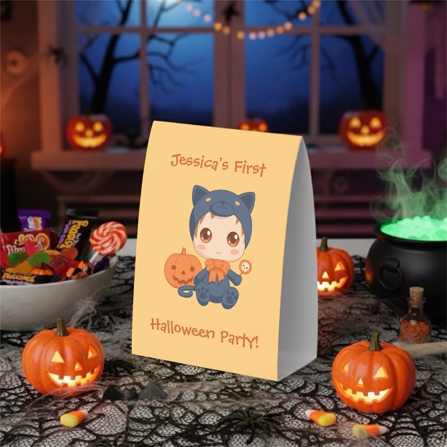 Plaque De Table Première fête d'Halloween Bébé Chat Noir (Créateur téléchargé)