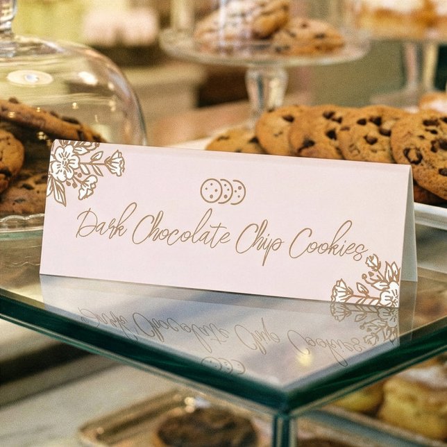 Plaque De Table Présentoir à cookies Fleurs dessinées à la main Cu (Hand Drawn Florals Pink Cookie Bakery Counter Table Tent)