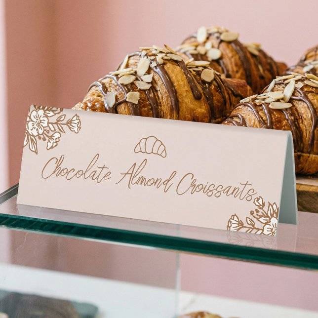 Plaque De Table Présentoir de comptoir de boulangerie pour pâtisse (Hand Drawn Floral Pink Sweet Pastry Bakery Counter Table Tent)