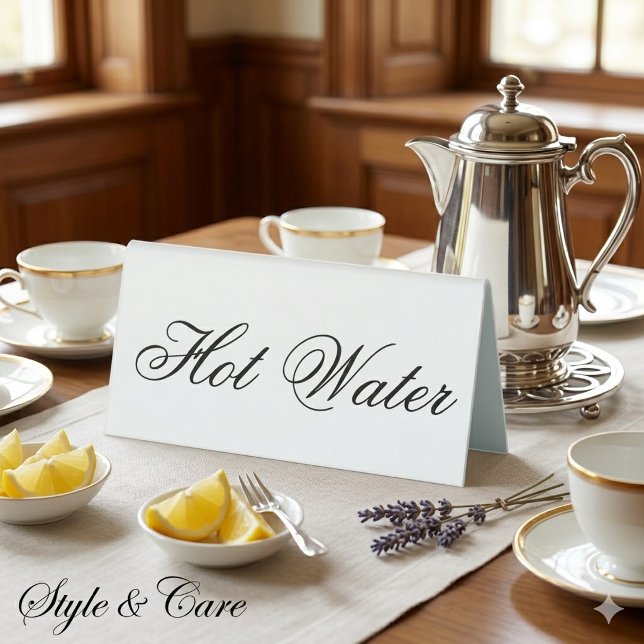 Plaque De Table Présentoir de table élégant pour eau chaude person (Custom Hot Water Table Tent Elegant Message Stand)