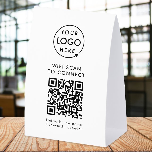 Plaque De Table Présentoir de table WiFi | Panneau de table en pap (Company branded WiFi paper table tent signs with QR code, connecting users seamlessly to your Wi-Fi.)