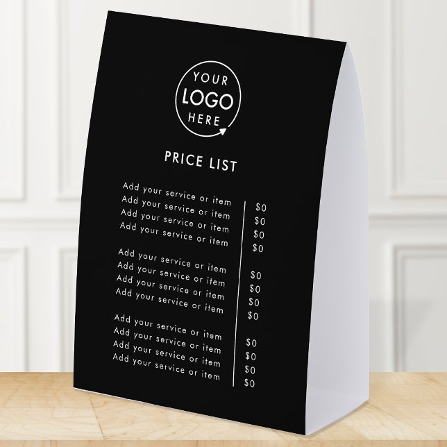 Plaque De Table Price List Table Tent | 6x8 Tabletop Paper Sign (Price signage for salons, boutiques, studios, cafes, market stalls, popups, reception desks or more!)