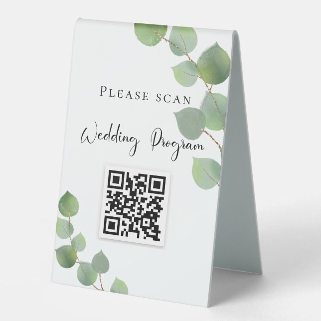 Plaque De Table Programme de mariage QR code eucalyptus verdure (Recto)