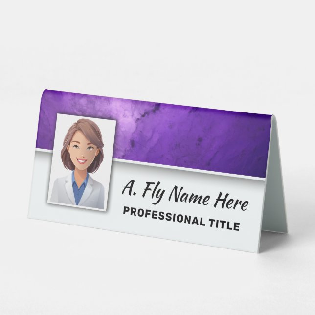 Plaque De Table Purple Amethyst Stone Nom photo professionnel Logo (Recto)