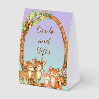 Plaque De Table Purple and Mint Woodland Animals Cards and Gifts