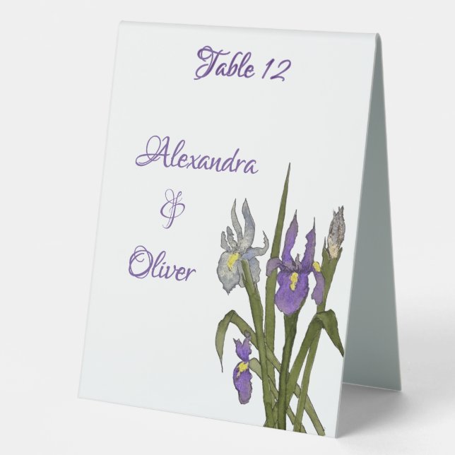 Plaque De Table Purple & Blue Iris Watercolor Wedding (Recto)