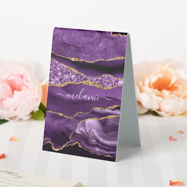 Plaque De Table Purple Gold Parties scintillant Nom personnalisé T (In SItu (Mariage))
