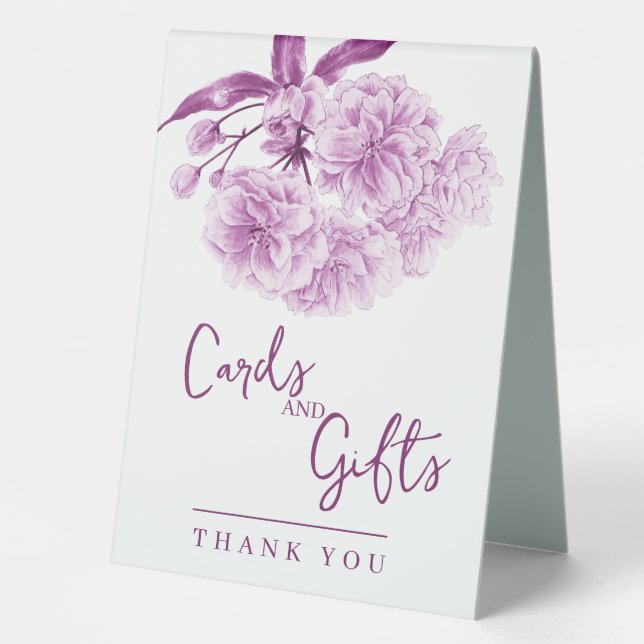 Plaque De Table Purple mauve blossom wedding sign cards and gifts (Recto)