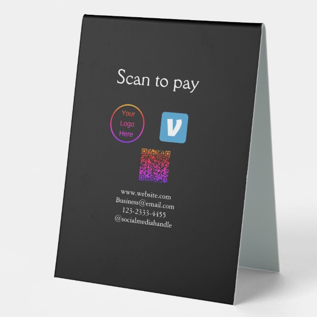 Plaque De Table Q R code venmo scanner pour payer ajouter le logo  (Recto)