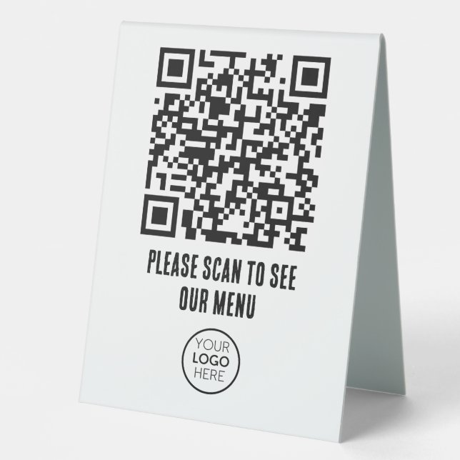 Plaque De Table QR Code Black White Menu Logo sans contact Moderne (Recto)