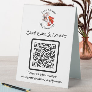 Plaque De Table QR Code Cafe Menu Yin Yang Koi Fish Business Logo