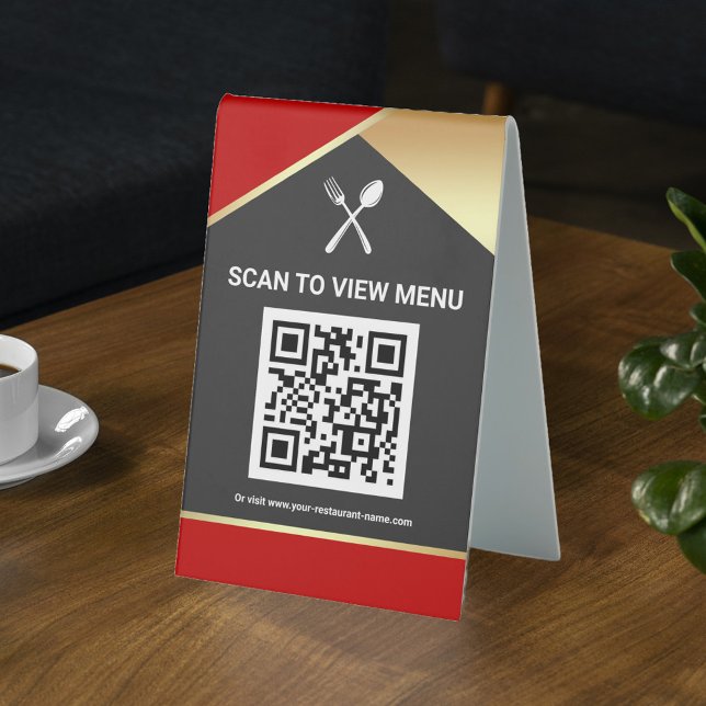 Plaque De Table QR Code Red Gold Menu numérique pour les restauran (Créateur téléchargé)