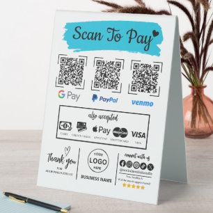 Plaque De Table QR Code Scan pour payer Venmo Paypal Google Pay