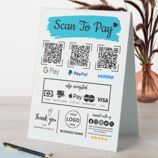 Plaque De Table QR Code Scan pour payer Venmo Paypal Google Pay (En SItu (Tableau))