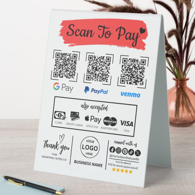 Plaque De Table QR Code Scan pour payer Venmo Paypal Google Pay (En SItu (Tableau))