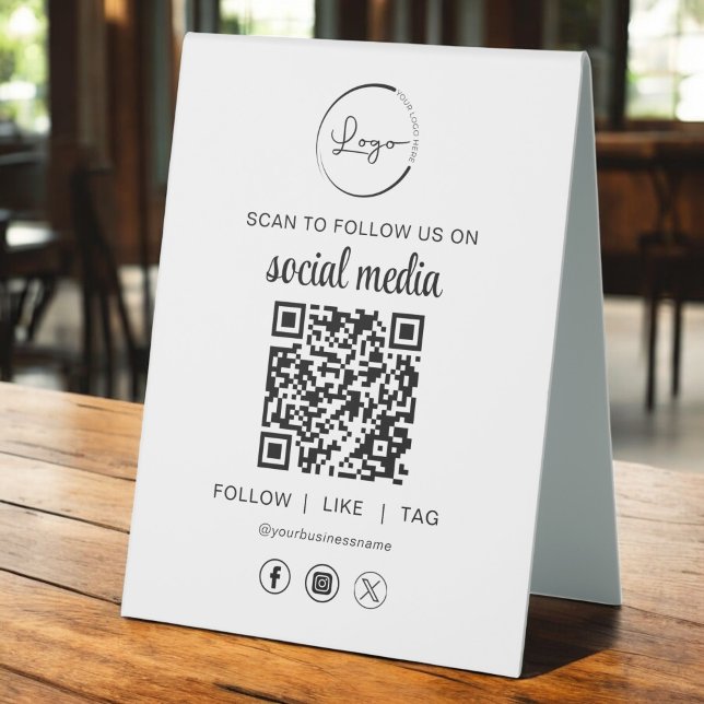 Plaque De Table QR Code Scan To Follow Us on Social Network (Créateur téléchargé)
