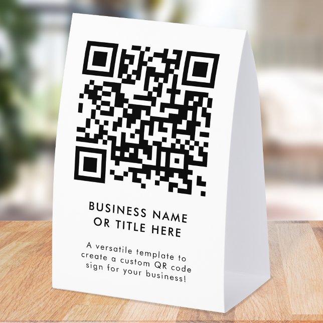 Plaque De Table QR Code Table Tent | Business Tabletop Paper Sign (Professional editable sign template with interactive QR code for events & small business promotion.)