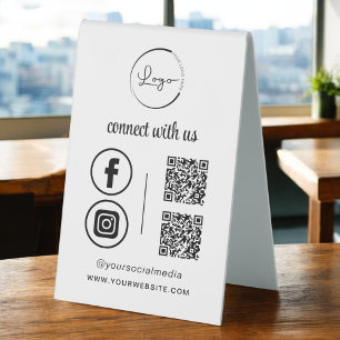 Plaque De Table QR Connect With Us Business Logo Médias sociaux