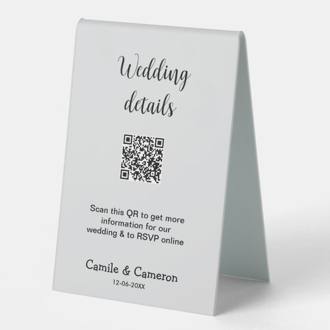 Plaque De Table QR MARIAGE WEBSITE ajouter la date de photoname no (Recto)
