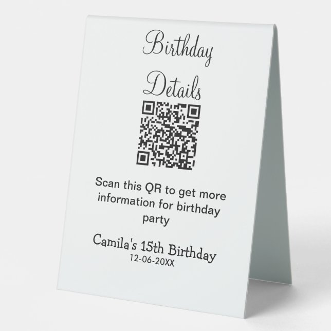 Plaque De Table QR scanner anniversaire détails fête moderne 15 an (Recto)