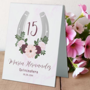 Plaque De Table Quinceanera Floral Western Horseshoe