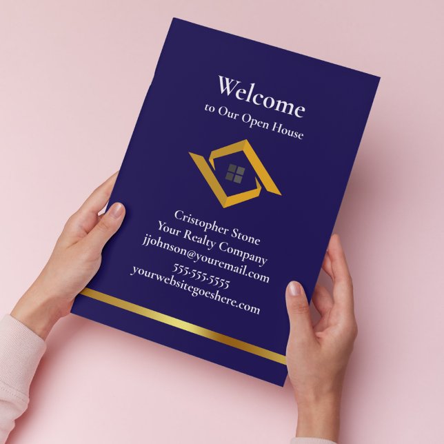 Plaque De Table Real Estate Navy Blue House Logo Modern Realtor (Real Estate Navy Blue House Logo Modern Realtor)