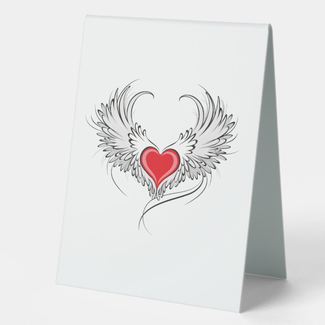 Plaque De Table Red Angel Coeur avec ailes (Recto)