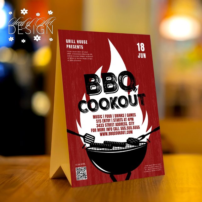 Plaque De Table Red BBQ Cookout Fire Flame Cuisine Grill Event (Créateur téléchargé)