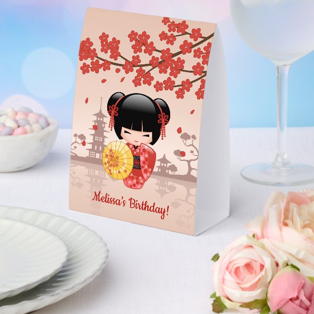 Plaque De Table Red Sakura Kokeshi Doll Japanese Geisha (Insitu (mariage))
