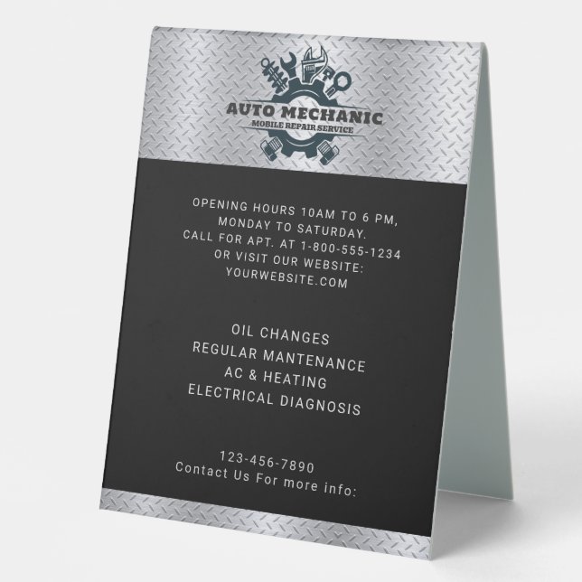 Plaque De Table Réparation mécanique automatique Service automobil (Recto)