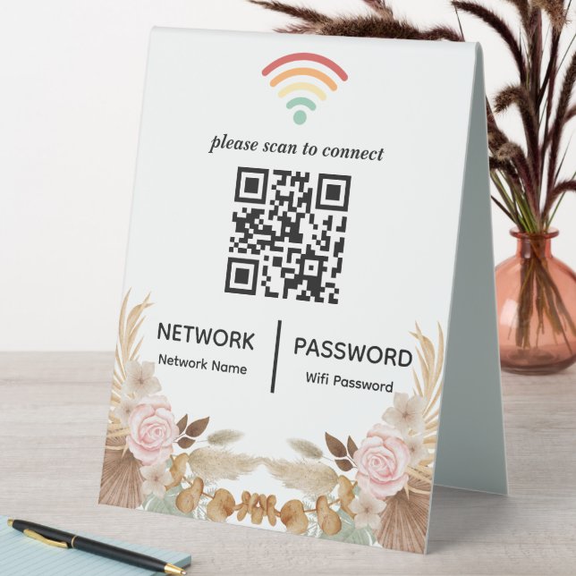 Plaque De Table Réseau Wi-Fi Baby shower aquarelle Code QR (En SItu (Tableau))