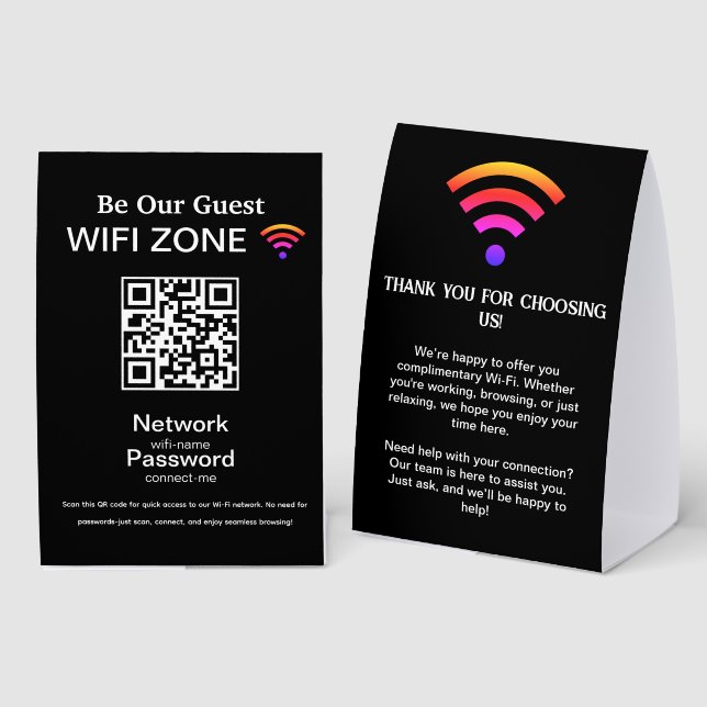 Plaque De Table Réseau Wifi | Code QR Internet Scan pour se connec (Recto/verso)