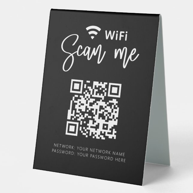 Plaque De Table Réseau Wifi QR Code Black Modern Business (Recto)