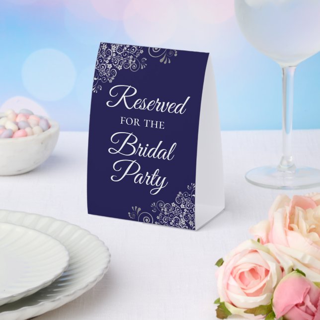 Plaque De Table Réservé à la mariée Elégant Navy Argent (Insitu (mariage))