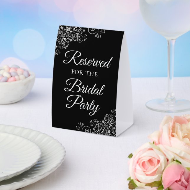 Plaque De Table Réservé à la mariée Elégant Noir Argent (Insitu (mariage))