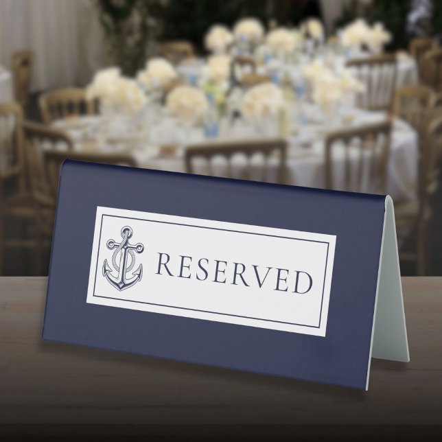 Plaque De Table Réserve Ancre Marine Bleu Navy (Nautical Anchor Navy Blue Reserved Table Tent Sign)