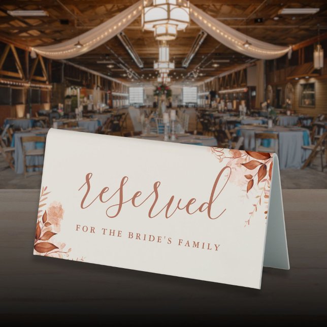 Plaque De Table Réservé Mariage Floral Rustique Automne (Rustic Floral Autumn Fall Wedding Reserved Table Tent Sign)