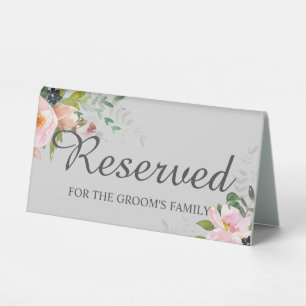 Plaque De Table Réservé pour la famille Groom Floral Light Grey