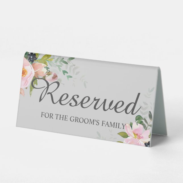 Plaque De Table Réservé pour la famille Groom Floral Light Grey (Recto)
