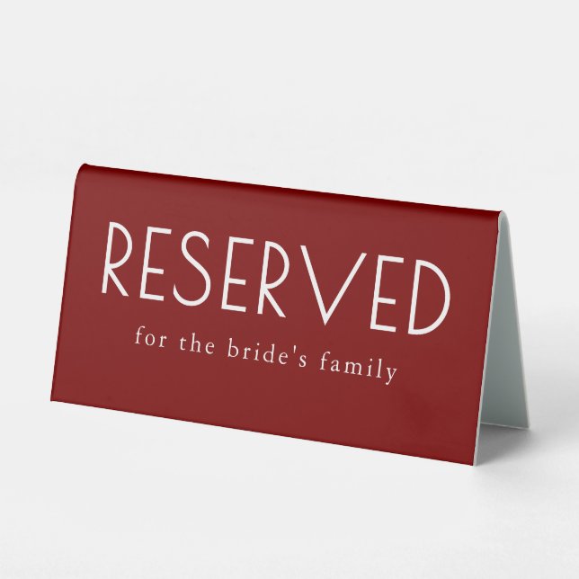 Plaque De Table Réservé pour un mariage moderne rouge Bourgogne  (Recto)