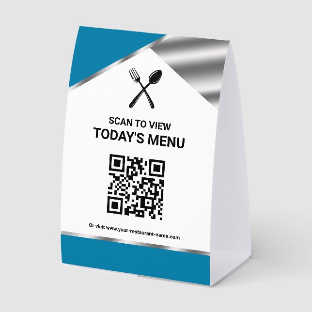 Plaque De Table Restaurant Contactless QR Code Blue Menu (Recto)