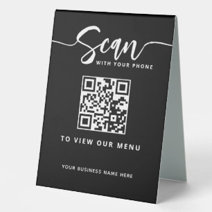Plaque De Table Restaurant QR Code sans contact Menu en noir