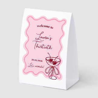 Plaque De Table Retro Cherry Cocktail Birthday Welcome Sign