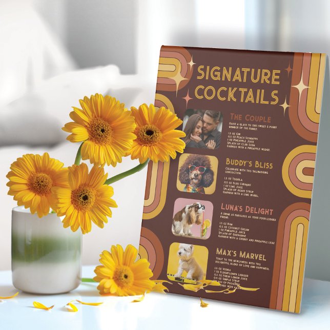 Plaque De Table Retro Furry Friends Signature Cocktails Mariage (Créateur téléchargé)