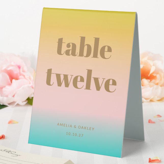 Plaque De Table Retro Pastel Rose Gradient Mariage Numéro personna (In SItu (Mariage))