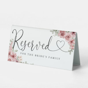 Plaque De Table Rose Floral Heart Script Mariage Réservé