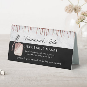 Plaque De Table Rose Gold Nail Salon Portez un masque de sécurité