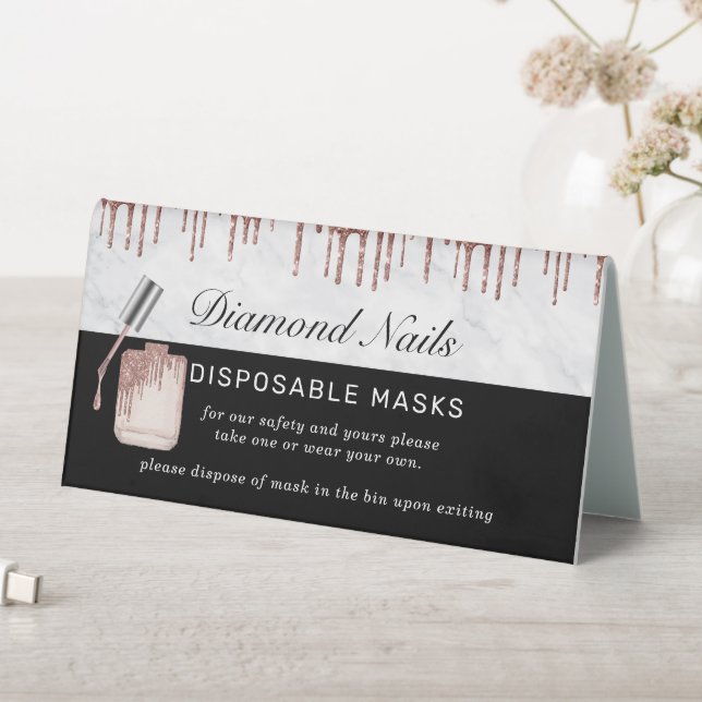 Plaque De Table Rose Gold Nail Salon Portez un masque de sécurité (En SItu (Tableau))